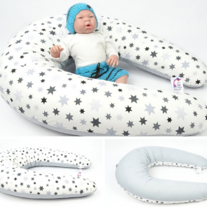 Dojčiace vankúš MAXI 205 cm + snímateľný poťah, vzor STARS 100% bavlna