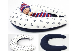Dojčiaci vankúš MAXI 205 cm + snímateľný poťah, vzor KOTVY, 100% bavlna